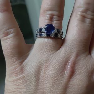 Diamond and blue Sapphire wedding set